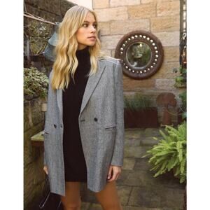 Belle & Bloom Kensington Oversized Wool Double Breasted Blazer Jacket Gray Small